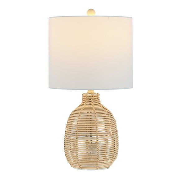SAFAVIEH Oroya 23 in. Coastal Light Brown Rattan Table Lamp with White Cotton Shade