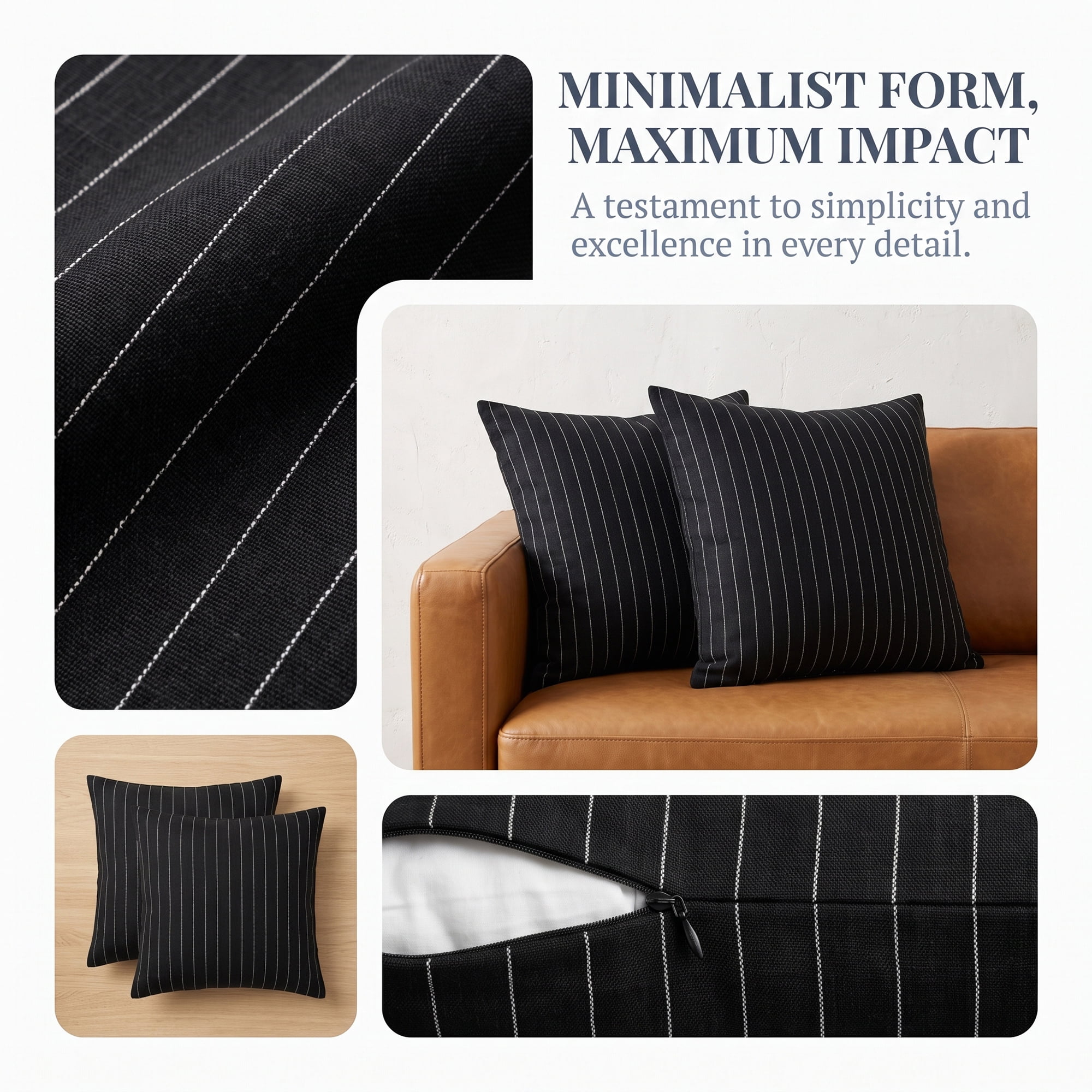 Unique Bargains 2 Pack Fine Stripe Throw Pillow Covers Cotton Blend Cases Black 18"x18"