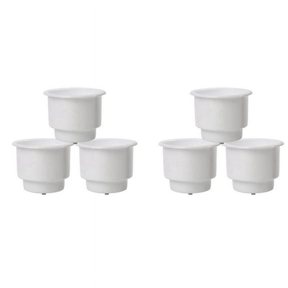 6Pcs Recessed Drop in Plastic Cup Drink Can Holder with Drain for Boat Car Marine Rv (White),6 x cup holder,white