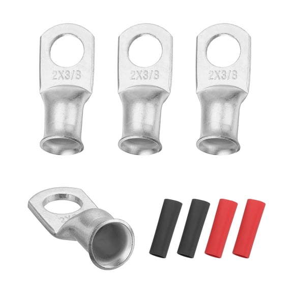4 Pcs 3/8" Stud 2AWG Battery Lugs Ring Terminal with 4pcs Heat Shrink, Silver