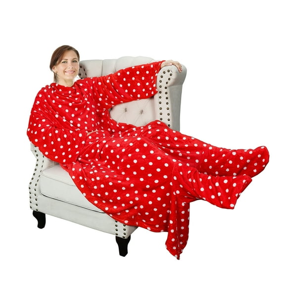 Catalonia Wearable Fleece Blanket with Sleeves and Foot Pockets for Adult Women Men, Micro Plush Comfy Wrap Sleeved Throw Blanket Robe Large, Dalmatian