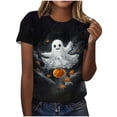 thumbnail image 2 of Women's Lace Ghost Pumpkin Graphic T-Shirts Halloween Creepy Cute Short Sleeve Crew Neck Tops Casual Fall Novelty Tees Holiday Party Clothes, 2 of 6