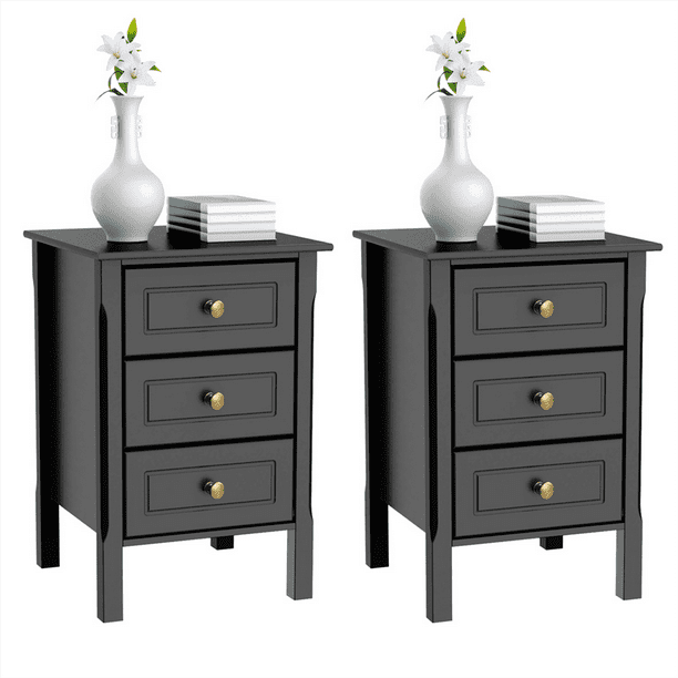Alden Design Transitional End And Side Table With 3 Drawers Set Of 2 Black Com Alden Design Transitional End And Side, 3 Drawer End Table Black