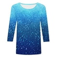 thumbnail image 4 of DDAPJ pyju Holiday Tops for Women Trendy Causal 3/4 Sleeve Crewneck Sparkle Sequin Printed T Shirts Dressy Glitter Blouses Loose Pullover Multicolor L, 4 of 6