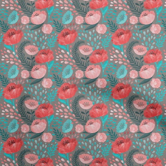 oneOone Cotton Cambric Gray Fabric Flora Fabric For Sewing Printed Craft Fabric By The Yard 42 Inch Wide-UK
