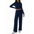 thumbnail image 2 of Conjunto Deportivo Y2K de Dos Piezas para Mujer, con Larga, Top Ajustado y Pantalones Anchos, Ideal para y Otoño Azul Oscuro XL, 2 of 8