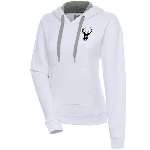 Women's Antigua White Milwaukee Bucks Brushed Metallic Victory Pullover Hoodie