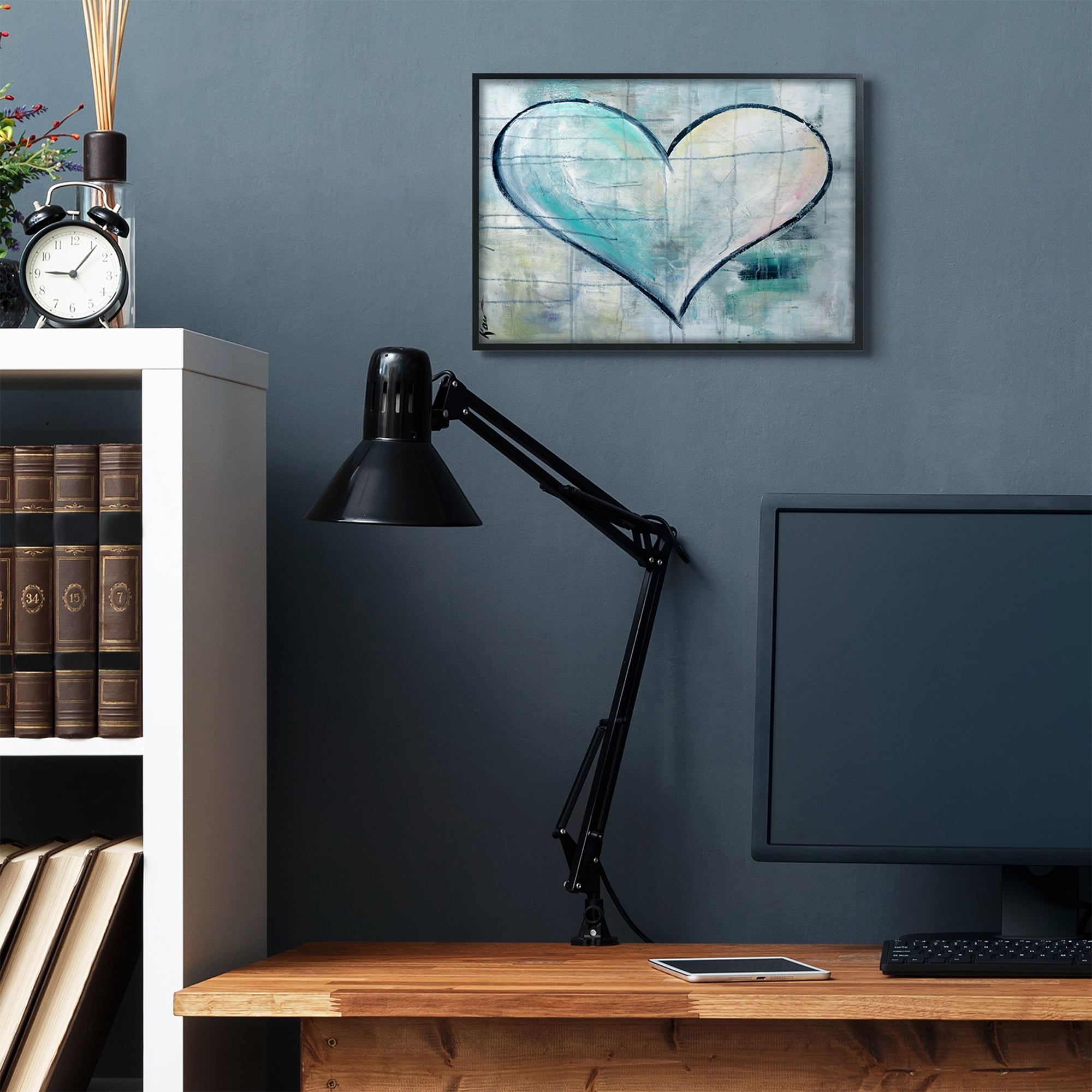 Stupell Industries Graffiti Texture Heart Blue White Painting Black Framed Art Print Wall Art, 16x20, by Kami Lerner