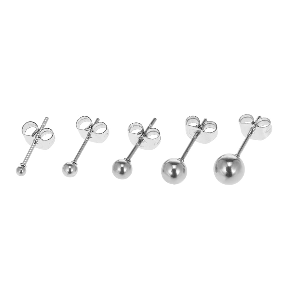 Anself - Surgical Stainless Steel Round Ball Ear Studs Earrings 5 Pair Set Assorted Sizes For Men Women