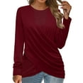 thumbnail image 2 of Baqcunre Women's Long Sleeve Twist Front Belted T-Shirt Fashion Casual Top Women Clothing Womens Tops T Shirts for Women,Womens Fashion Shirts for Women Wine L, 2 of 5