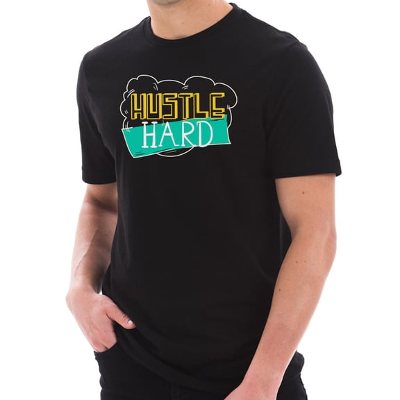 Big Size Hustle Hard Phrase Graphic Design Short Sleeve Cotton Jersey T-Shirt - Black XL
