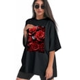thumbnail image 3 of Plus Size Shirt for Women Black Tops for Women Oversized Short Sleeves Shirt for Women Valentine's Day (49) T Shirt Crewneck Shirt for Women 3XL, 3 of 5