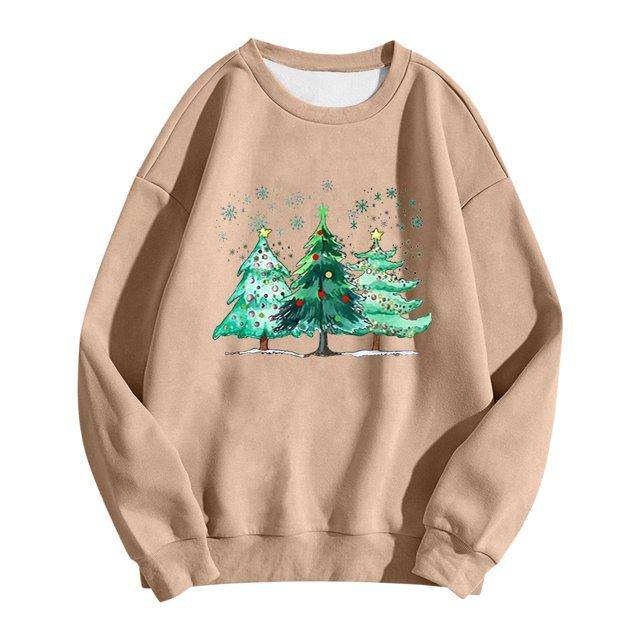 EHQJNJ Sweatshirts de Noël pour Femmes 2024 Graphique Manches Longues Mode Décontractée Col Rond Imprimé de Noël Sweat à Capuche Léger Sweatshirts pour Femmes avec Poches