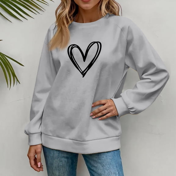 Women's Fashionable Casual Long Sleeve Printed Pullover Sweatshirt Blessed Design Comfort Top for Women Loose Fit Streetwear,Light Gray,2XL