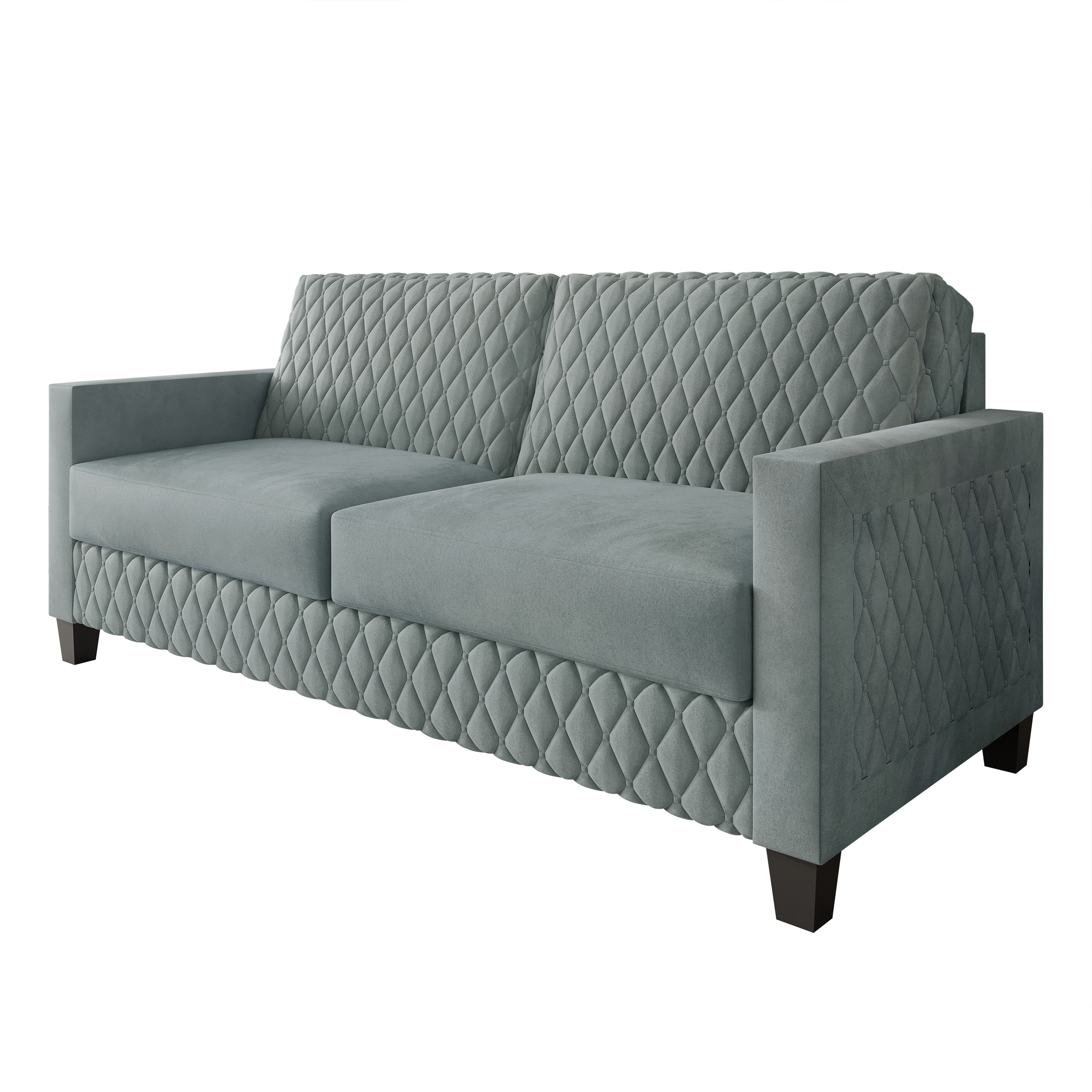 Castle Place Modern Luxe Velevet Diamond Tufted Upholstered Sofa, Light Blue