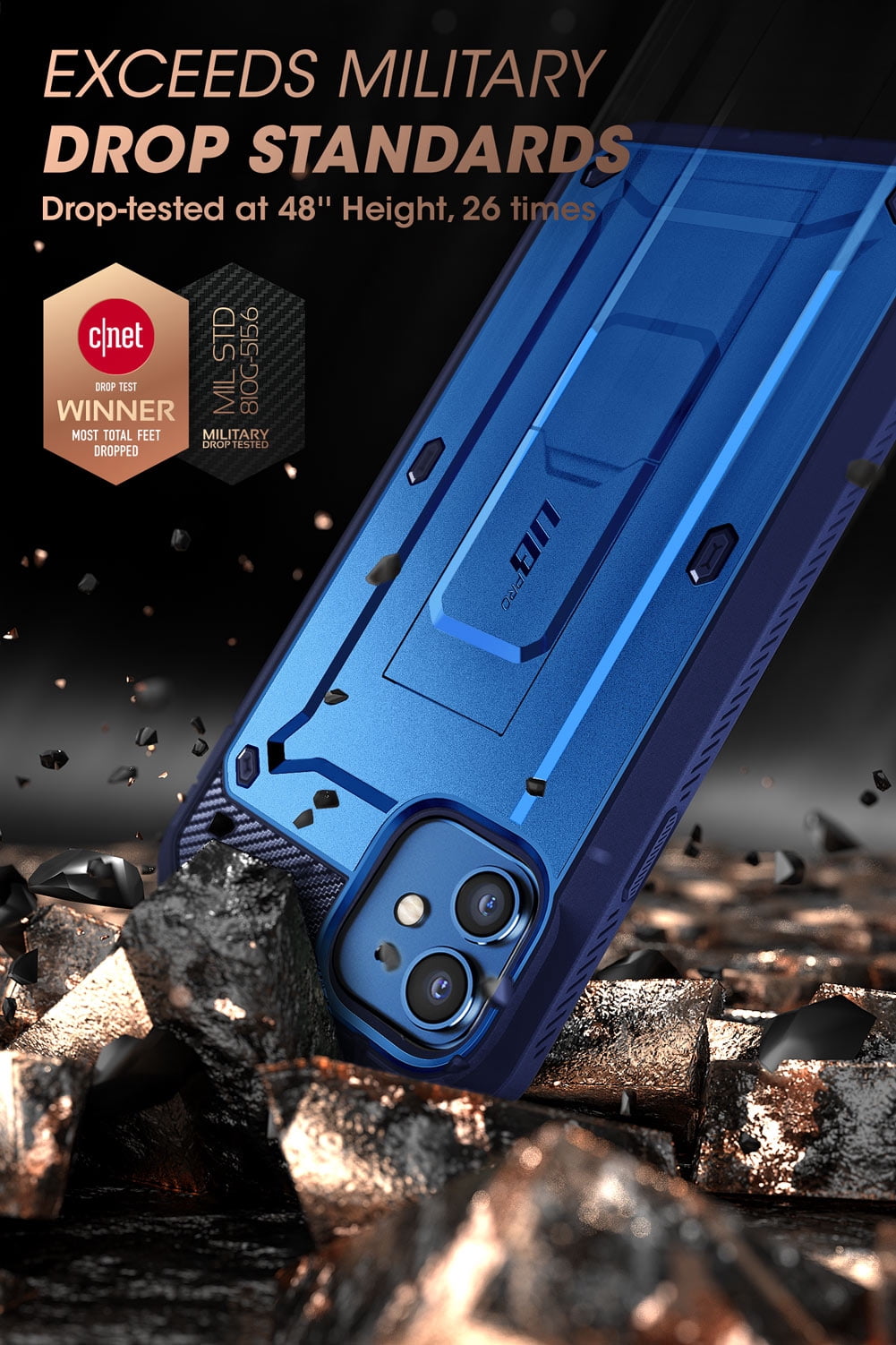 SUPCASE Unicorn Beetle Pro Series Case for iPhone 12 Mini (2020 Release) 5.4 Inch, Built-in Screen Protector Full-Body Rugged Holster Case (Cobalt)