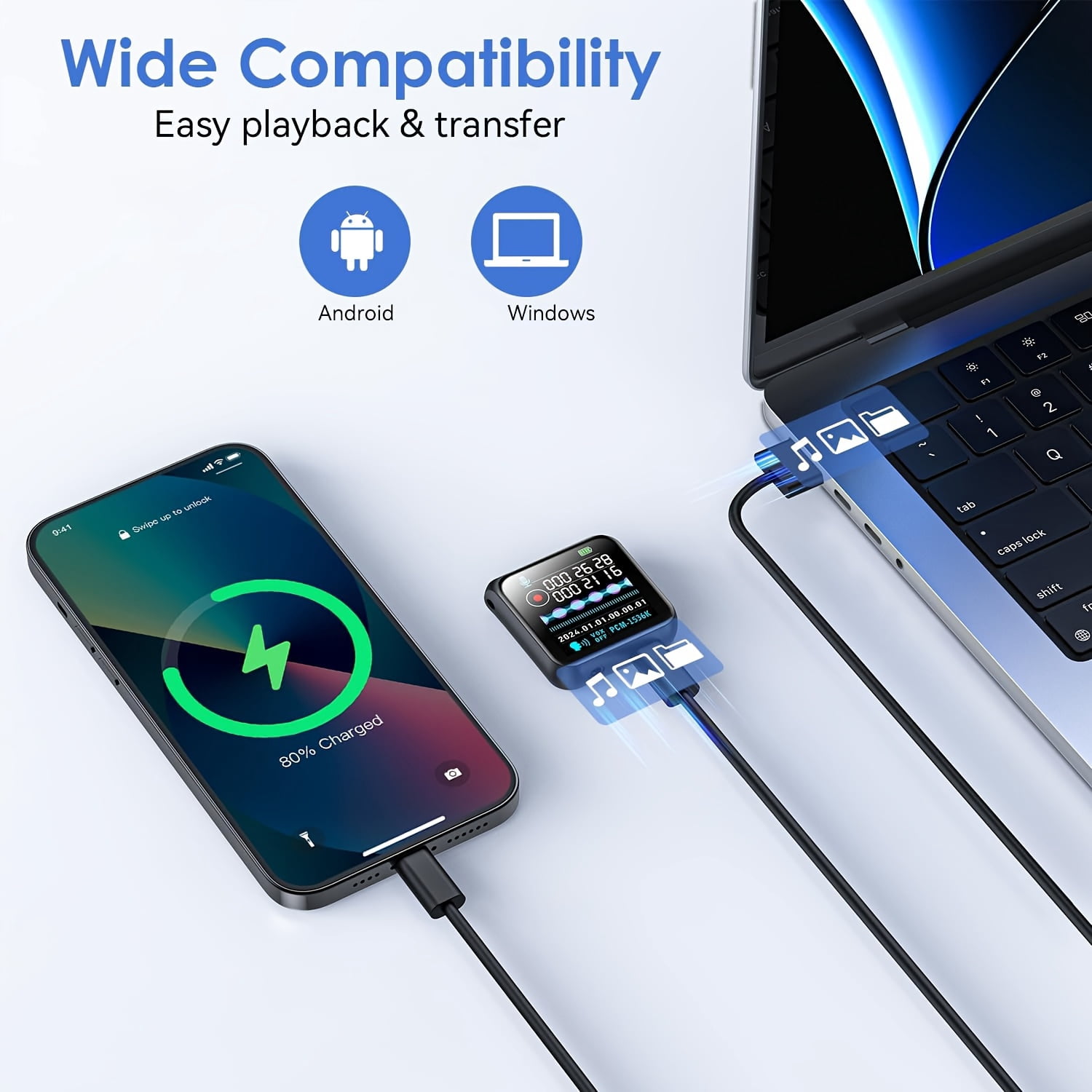 128GB Mini Recorder Device, Digital Voice Recorder With Playback, Small Voice Recorder Device With Noice Reduction, Password Audio Recorder For Interview Compatible With Phone/PC