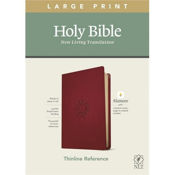 Tyndale House Publishers NLT Large Print Thinline Reference Bible, Berry LeatherLike