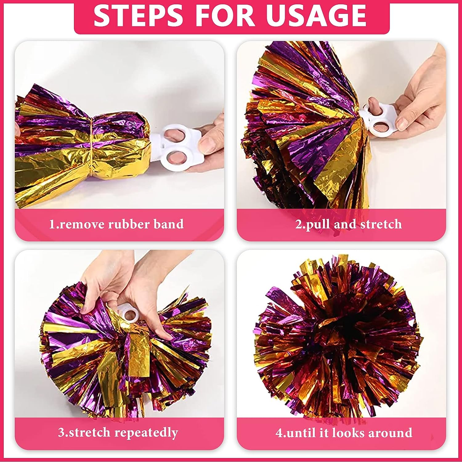 LINLIN cheer pom pom, 20PCS Cheerleading Pom Poms, Premium Metallic Pom Poms Set Cheering Hand Flowers Handle Dance Pom Poms Cheering Squad Pompoms for Football Basketball Cheers