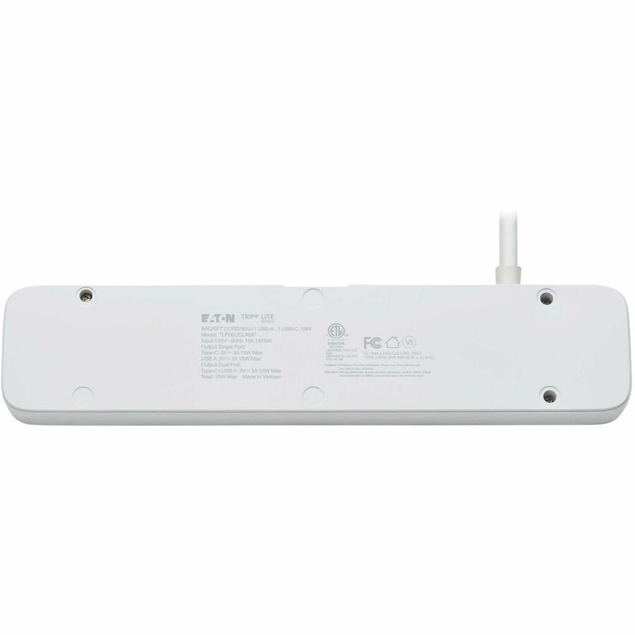 Eaton Tripp Lite Series Protect It! 6-Outlet Surge Protector with USB-A and USB-C Charging Ports, 5-15R Outlets, 900 Joules, Desk Clamp, 6 ft. (1.8 m) Cord, White