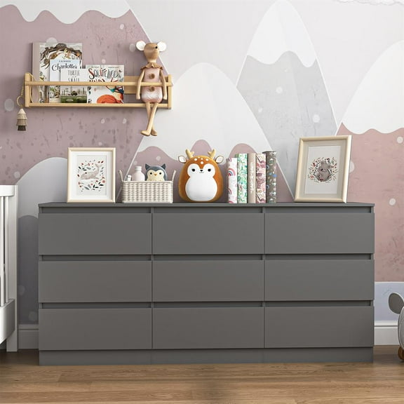 Kadyn Bedroom Dresser Chest of Drawers, 9 Chest of Drawers, Wooden Dressers for Bedroom, Living Room, Hallway,Gray