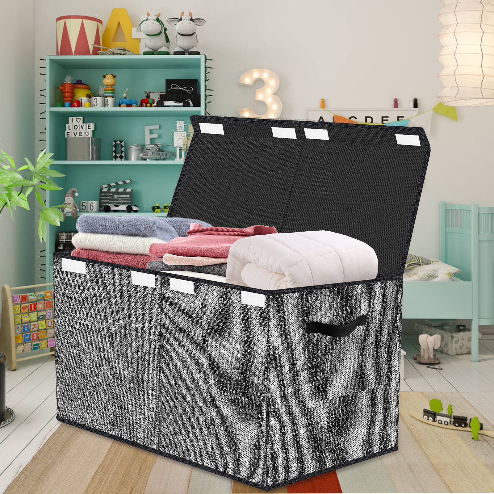 TEAYINGDE 91L Large Toy Box Chest Storage Organizer with Lid, Collapsible  Kids Toys Boxes Basket Bins with Sturdy Handles for Boys and Girls,  Nursery, Playroom (Gray) 