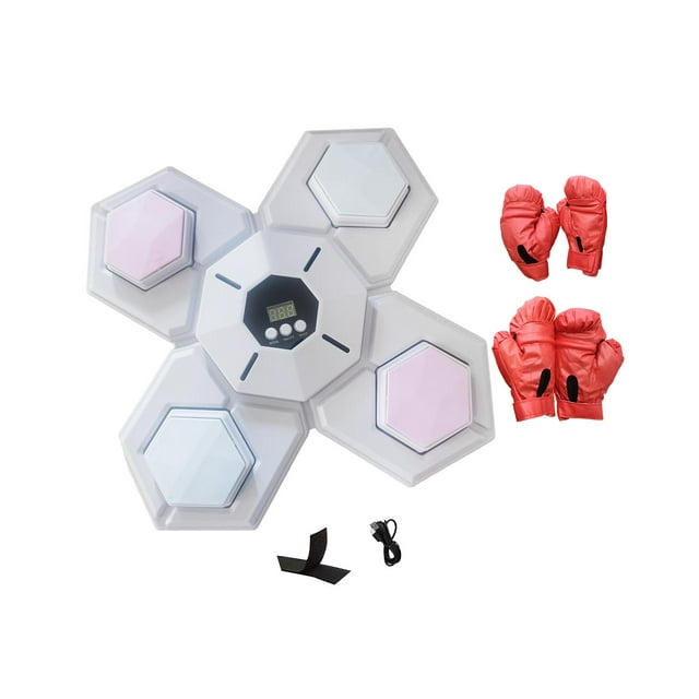 Máquina de boxeo musical con objetivo electrónico de pared, tren de boxeo con altura ajustable, máquina de entrenamiento de reacción para interiores y Guantes para niños y adultos