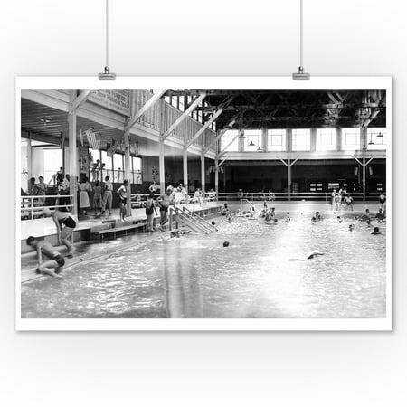 - Boyes Hot Springs, California - Interior View of the Large Plunge Swimming Pool (9x12 Art Print, Wall Decor Travel Poster)