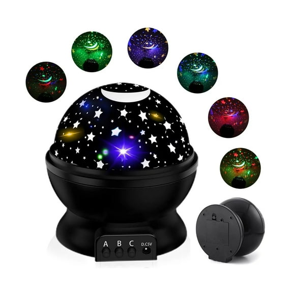 Night Lights for Kids, Star Night Light Projector for Kids Room, 360 Degree Rotation - 4 LED Bulbs 12 Light Color Changing, Christmas Birthday Gifts for Kids, Glow in The Dark Stars - Black