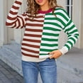 thumbnail image 6 of Uootdi Women's Striped Color Block Sweater Crew Neck Long Sleeve Casual Loose Fit Pullover Top Fall Winter Fashion Trendy Knitwear Green Women Top, 6 of 7
