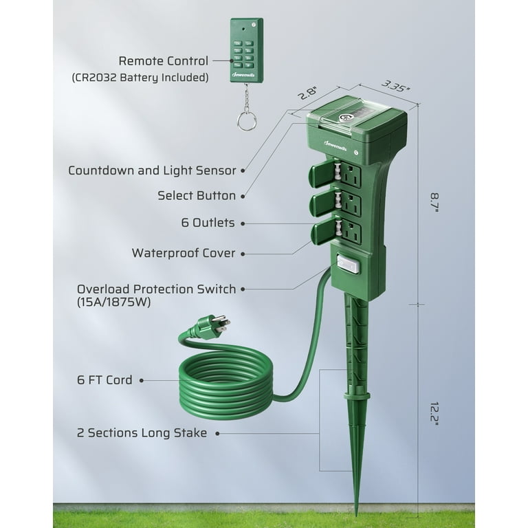 Dewenwils Outdoor Power Stake Timer Waterproof, 100ft Remote