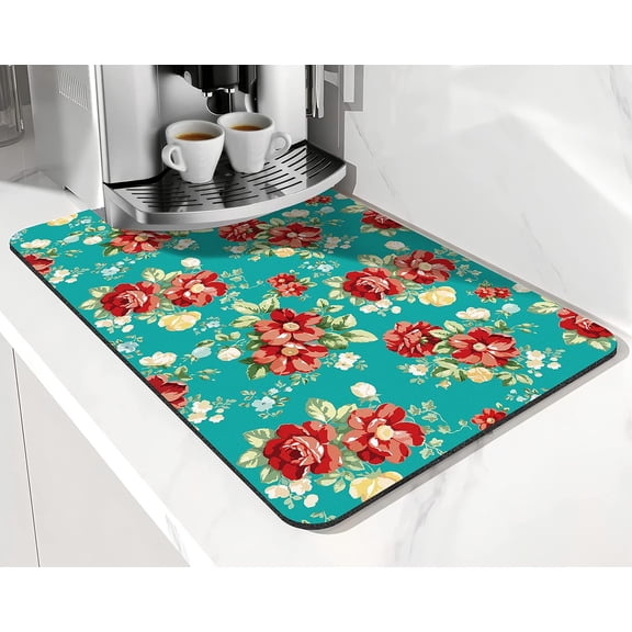 Coffee Bar Mat Accessories for Countertop Pioneer Flower Absorbent Hide Stain Rubber Backed Dish Drying Mats for Kitchen Counter Draining Pad Decor Gift Fit Under Coffee Maker (20x12in)