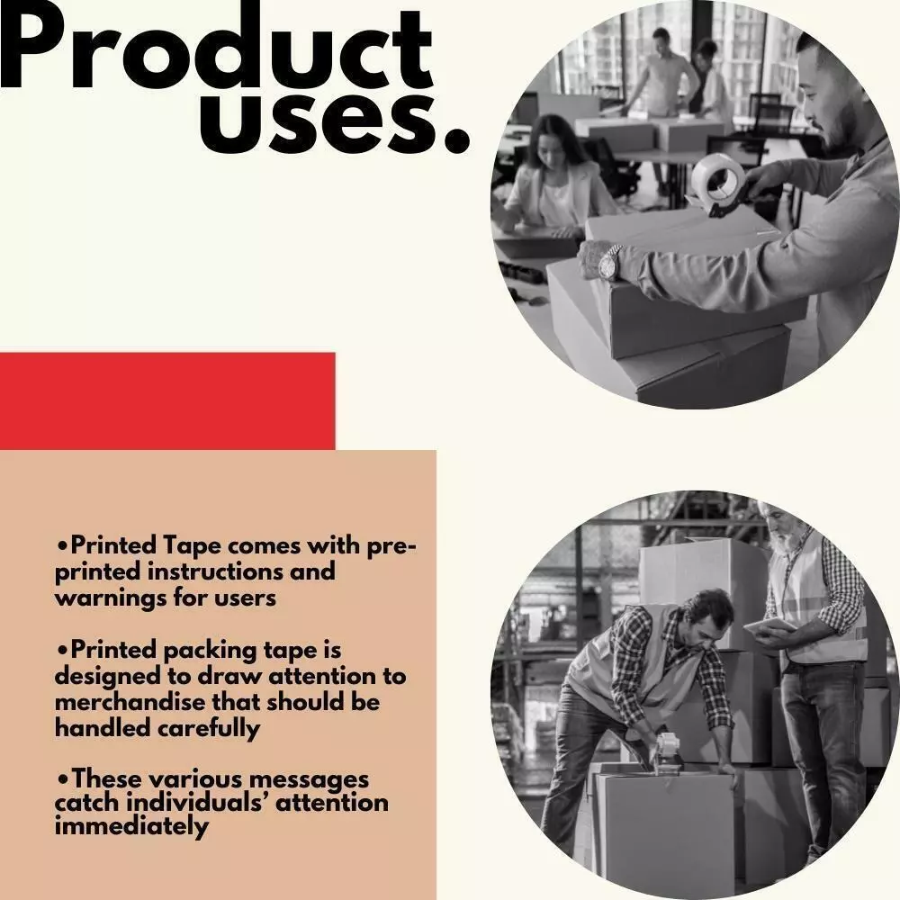 MMBM 2.83 Inch x 110 Yards Fragile Marking Packing Tape Handle w/ Care 2 Mil 12 Rolls