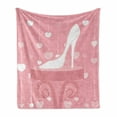 thumbnail image 1 of High Heels Soft Flannel Fleece Blanket, Classy Female Foot Wear and Hearts Dotted Lines Feminine Illustration, Cozy Plush for Indoor and Outdoor Use, 70" x 90", Pale Pink Dried Rose, by Ambesonne, 1 of 6
