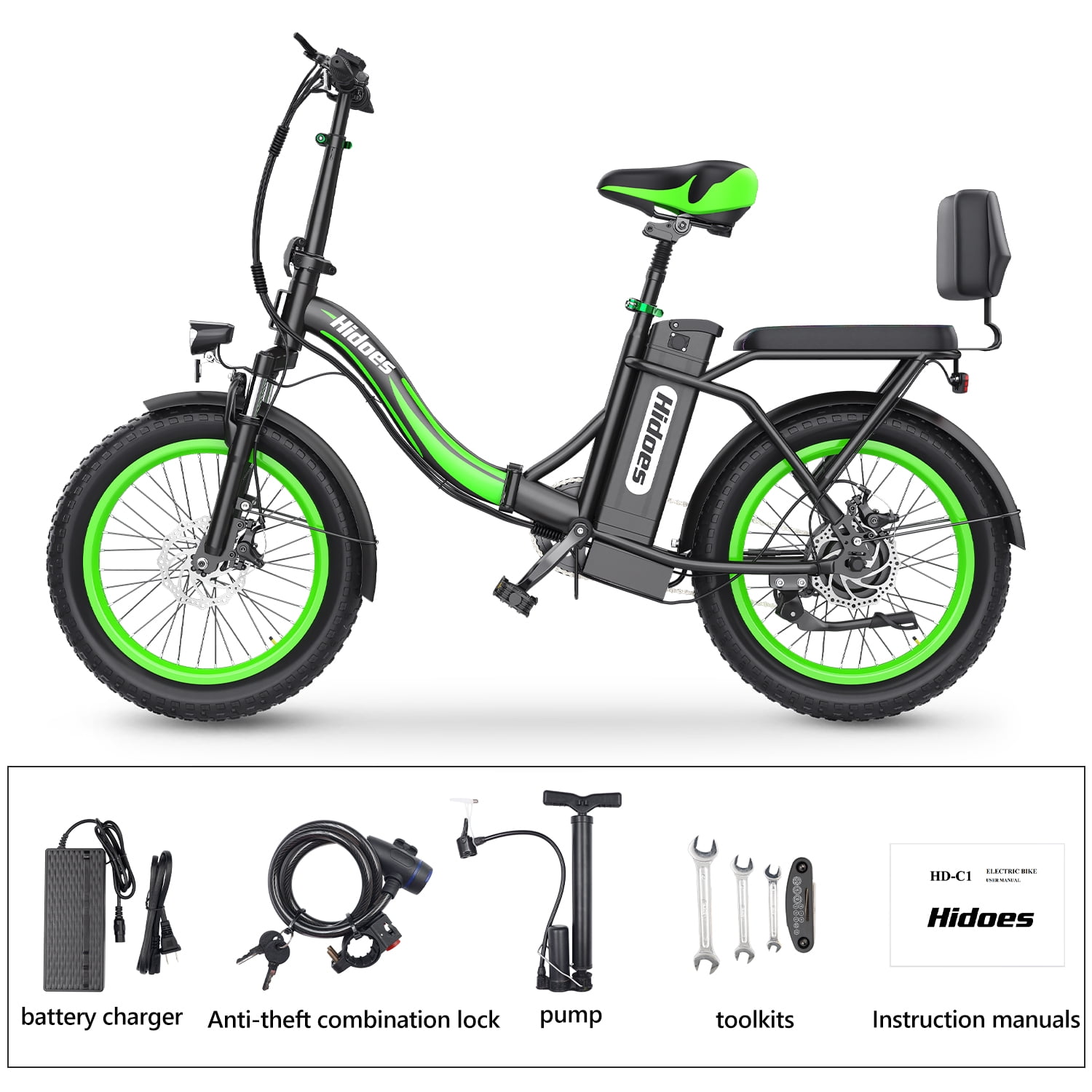 Electric Bike Folding 20" Fat Tire 25MPH 25Mile, 12Ah Hill Mountain Electric Fat Tire Snow Beach Ebike Range up to 20-40 Miles, Dual Disc Brakes & Shocking Proof for Adults Teens Kids