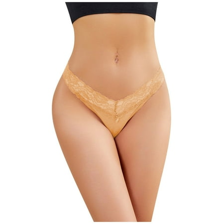 

EHTMSAK Women s G String Thong No Show Soft Low Rise Stretch T Back Panties Beige L