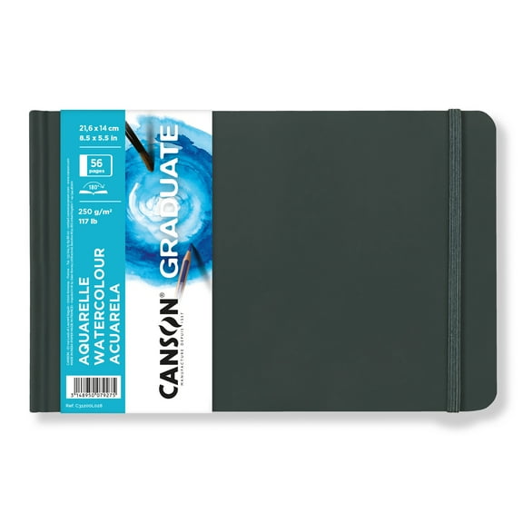Canson Graduate Watercolor Art Book, Hard Cover Binding, 28 Sheet, 8.5x5.5 inch, 1 Count