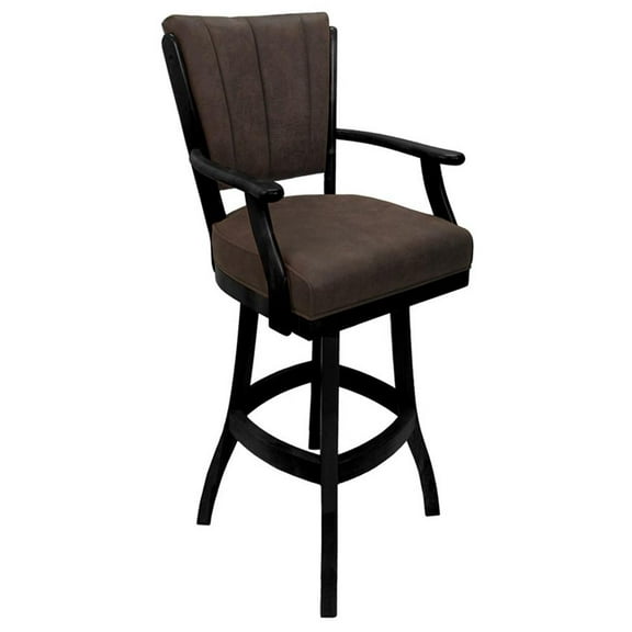 Classic Counter 26" Solid Wood Bar Stool -Northwest Whiskey Brown Fabric - Black