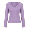 thumbnail image 5 of BLVB Women's Long Sleeve T Shirts V Neck Slim Fit Tops Ribbed Knit Layering Casual Basic Going out Tees Fall Clothes, 5 of 6