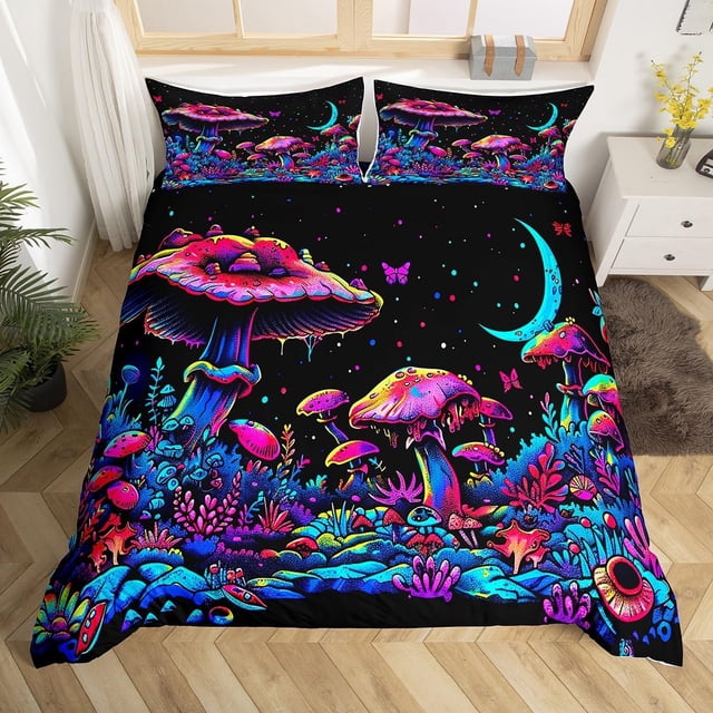 set de funda nórdica seta Hippie Graffiti Art Queen Bedding Sets,Galaxy Moon