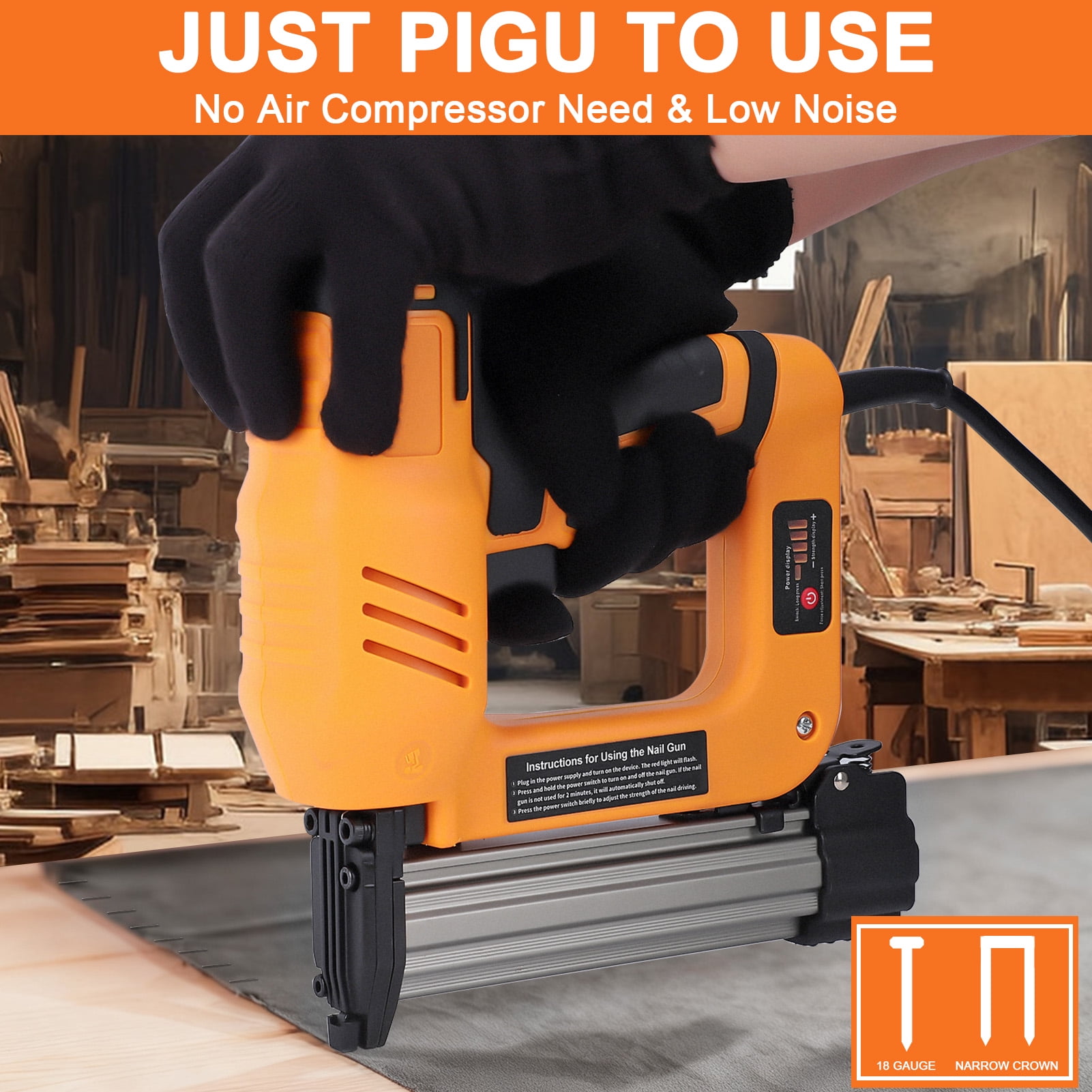 18GA 2-in-1 Electric Brad Nailer/Stapler,4 Level Adjustable Electric Nail Gun Gun for Upholstery, Carpentry and Woodworking Projects