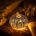 thumbnail image 4 of Halloween Decor, Halloween Pumpkin Lights, Indoor Halloween Table Decorations, Halloween Mantel Decorations, Shiny Gold Speckled Mercury Glass Illuminated Pumpkin Ornament, Warm, 4 of 6