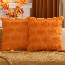 Tosleo Fall Throw Pillow Covers 18x18 Set of 2 Orange Pumpkin Decorative Pillow Cases Farmhouse Thanksgiving Plush Faux Fur Cushion Covers for Couch Sofa Bed