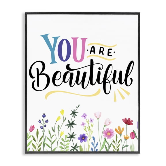 Stupell Industries You Are Beautiful Encouragement Quotes and Sayings Painting Black Framed Art Print Wall Art, 11 x 14