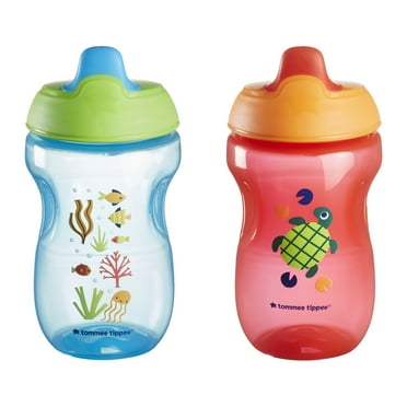 Tommee Tippee Sippy Cup, Water Bottle for Toddlers, 9 months , 10oz, Spill-Proof, Bite-Resistant Spout, BPA Free, 2 Pack, Blue and Red