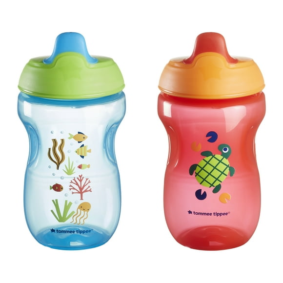 Tommee Tippee Sippy Cup, Water Bottle for Toddlers, 9 months+, 10oz, Spill-Proof, Bite-Resistant Spout, BPA Free, 2 Pack, Blue and Red