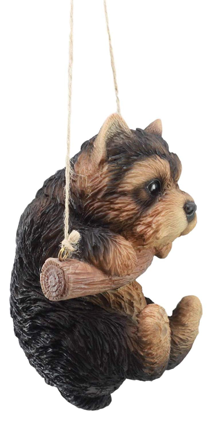 Ebros Adorable Lifelike Teacup Yorkshire Terrier Macrame Branch Hanger 5.5 Tall with Jute Strings Yorkie Puppy Wall Decor 
