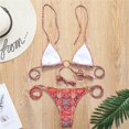 thumbnail image 4 of Two-Piece Swimsuit Solid Color Sling Knot Ring Bikini Beachwear Swimwear Swimwears Tankinis Set Red Nylon L, 4 of 5