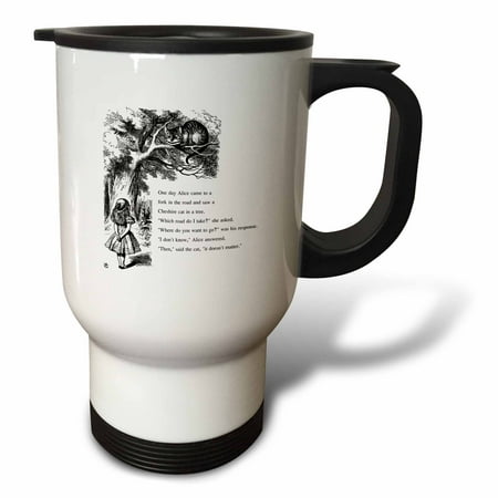 

3dRose Which road do I take Cheshire cat Alice in Wonderland - John Tenniel Travel Mug 14oz Stainless Steel