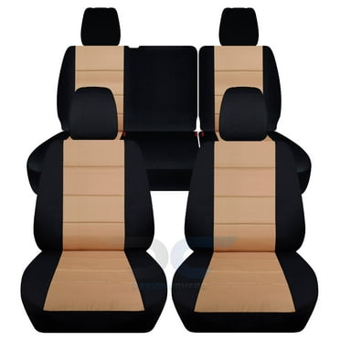 T277-Designcovers Fits 2013-2018 Jeep Wrangler JK 4-Door Cotton Seat Covers: Black and Tan - Front & Rear Split Bench